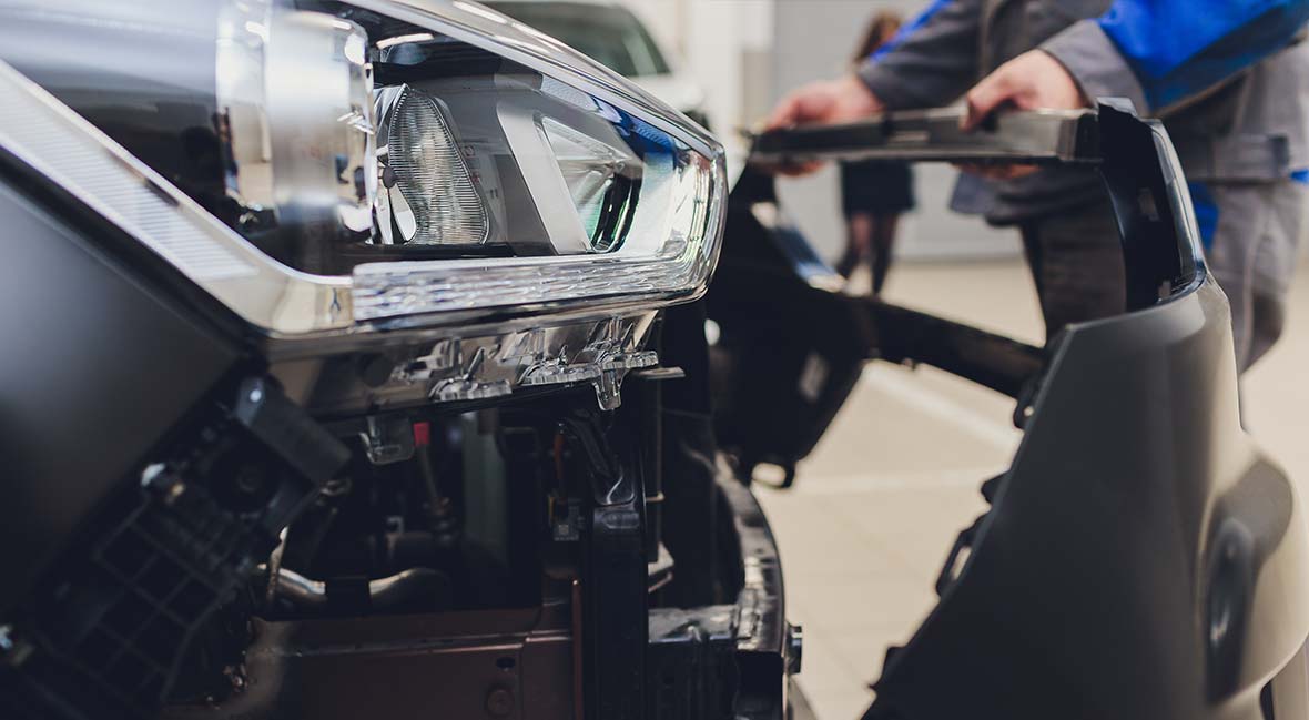 Front-end panel repair underway in the workshop